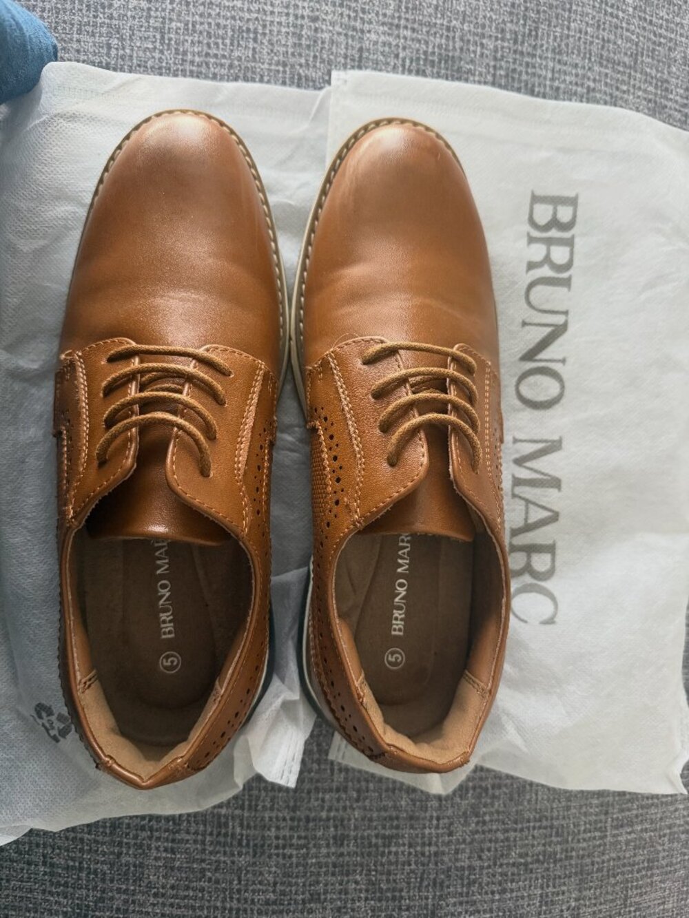 Bruno Marc Boys Dress Shoes Size 5 Brown Oxford Lace-Up Wedding Formal Shoes EUC